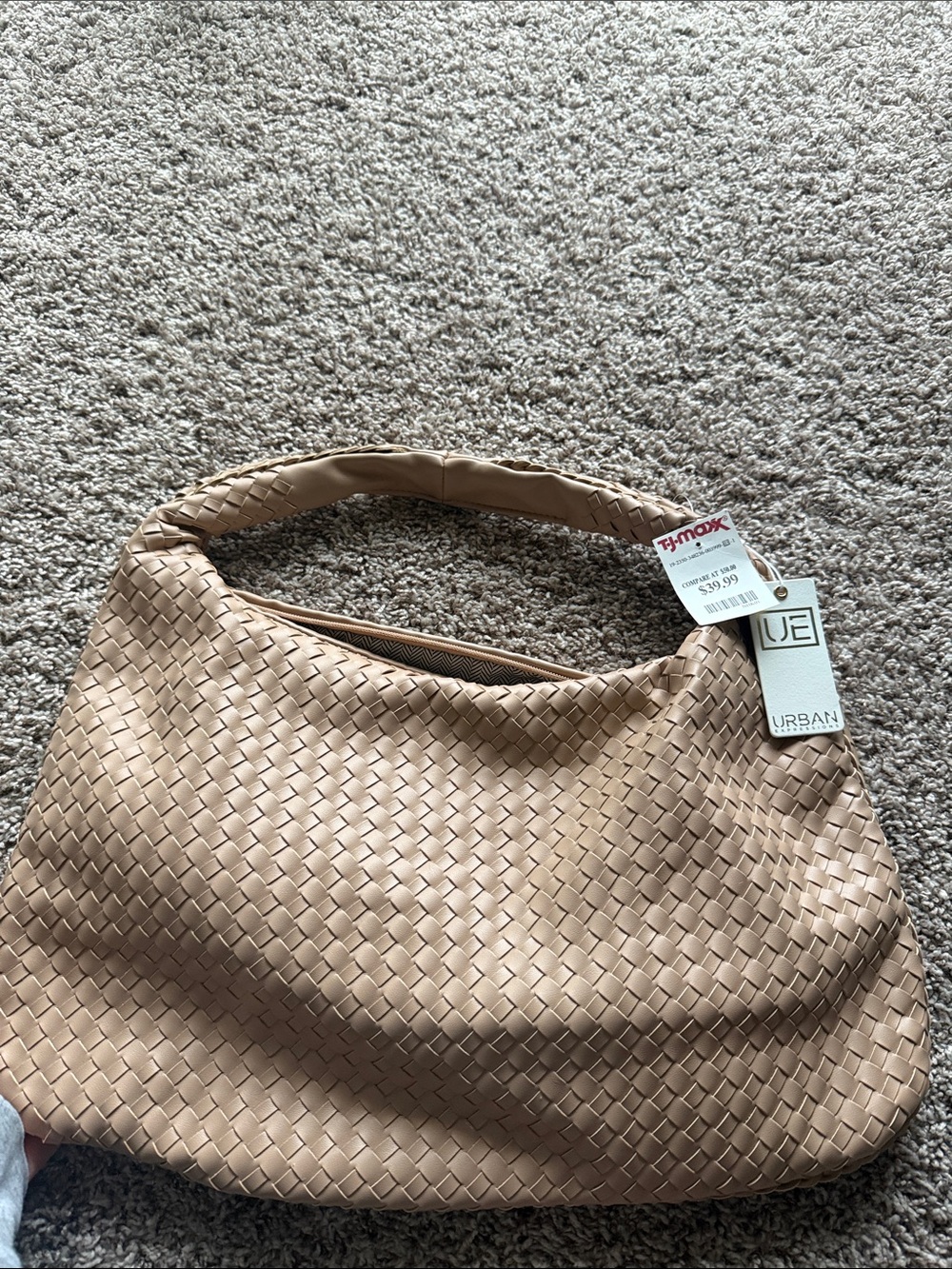 Urban Expressions Beige Woven Hobo Shoulder Bag